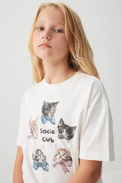 Ardene Kids Oversized Graphic T-Shirt in White | Size | Cotton
