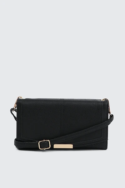 Ardene Crossbody Flap Wallet in Black | Faux Leather/Polyester