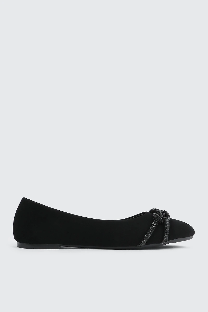 Ardene Kids Faux Suede Ballet Flats with Braided Detail in Black | Size
