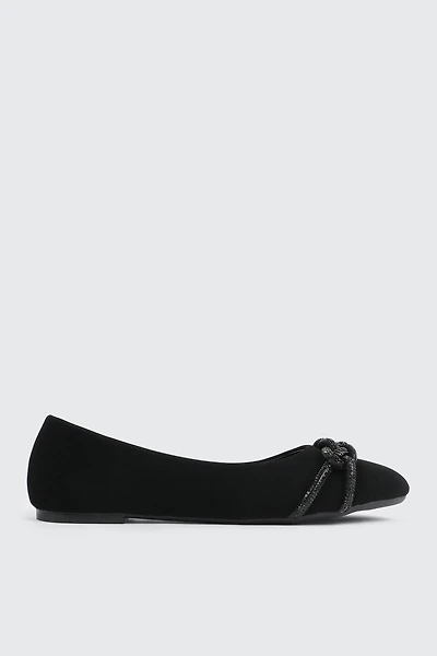 Ardene Kids Faux Suede Ballet Flats with Braided Detail in Black | Size