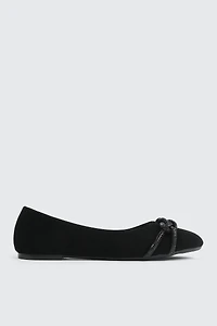 Ardene Kids Faux Suede Ballet Flats with Braided Detail in Black | Size