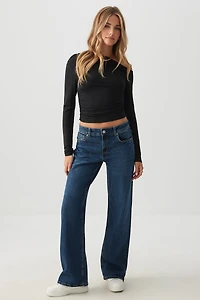 Ardene The Era Mid Rise Straight Jean in Dark Blue | Size | Cotton/Elastane
