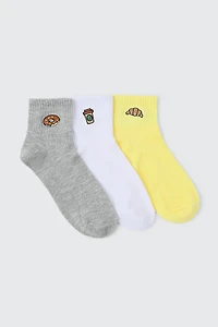 Ardene 3-Pack Breakfast Demi Crew Socks in Light Yellow | Polyester/Spandex