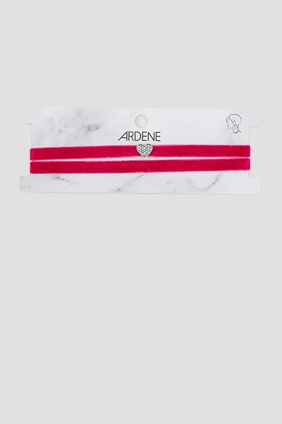 Ardene Red Velvet Choker with Heart Charm in Pink