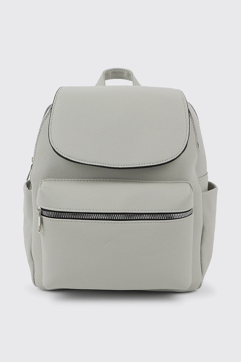 Ardene Flap Backpack in Grey | 100% Recycled Polyester/Faux Leather | Eco-Conscious