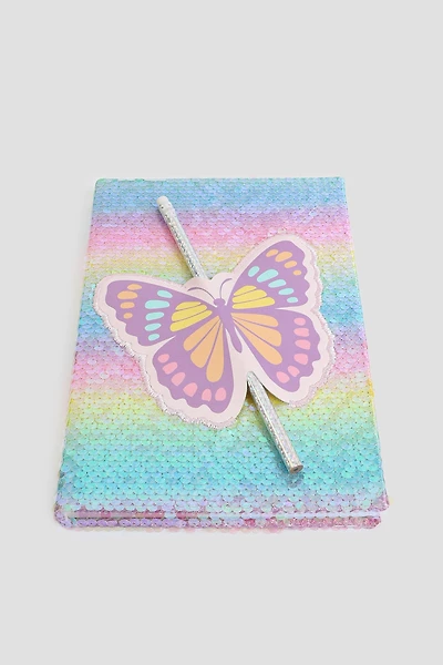 Ardene Kids Buttefly Sequin Notebook with Pencil