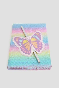 Ardene Kids Buttefly Sequin Notebook with Pencil