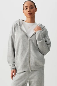 Ardene Oversized Zip Up Graphic Hoodie in Grey | Size Large | Polyester/Cotton | Fleece-Lined