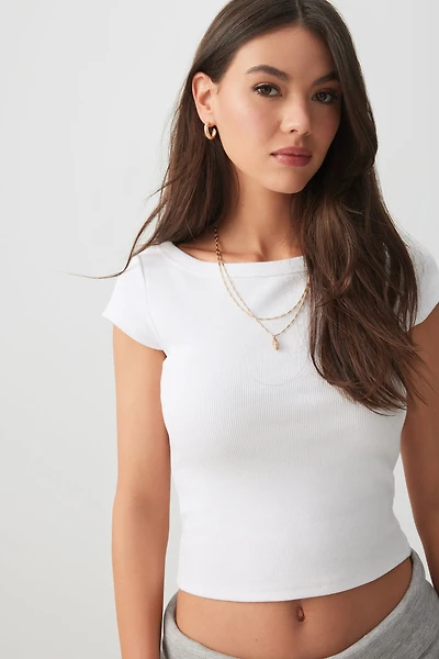 Ardene Fitted Boat Neck T-Shirt in White | Size | Cotton/Elastane