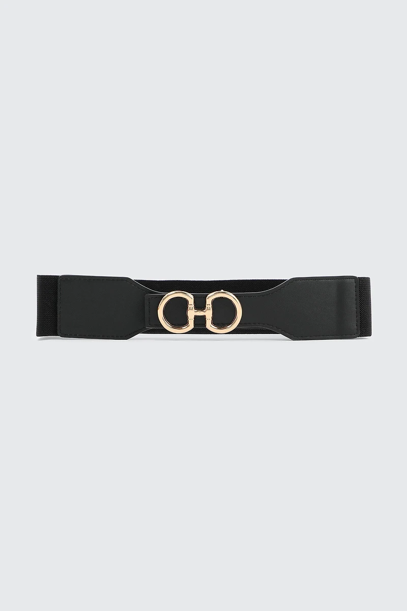 Ardene Stretch Belt with Double Half-Moon Buckle in Black | Size | Polyester