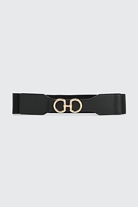 Ardene Stretch Belt with Double Half-Moon Buckle in Black | Size | Polyester