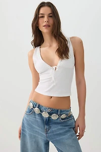 Ardene Tie Front Plunge Tank Top in White | Size | Spandex/Cotton