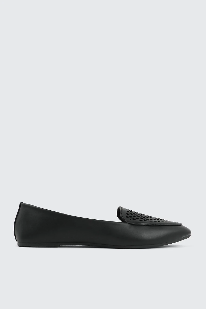 Ardene Ballet Flats with Laser Cut Pattern in Black | Size | Eco-Conscious