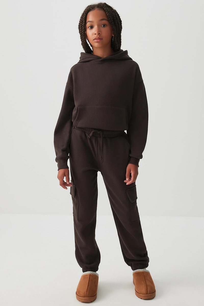 Ardene Kids Cargo Sweatpants in Brown | Size | Polyester/Cotton | Fleece-Lined