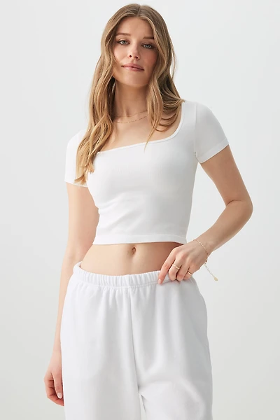 Ardene Crop Seamless Square Neck T-Shirt in Coconut Bliss | Size | Nylon/Spandex | Eco-Conscious