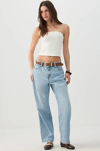 Ardene The Untamed Mid Rise Baggy Jean in Light Blue | Size | 100% Cotton