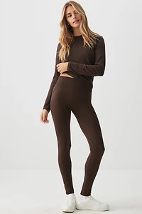 Ardene Pintuck Leggings with Slimming Waistband in Brown | Size | Polyester/Spandex