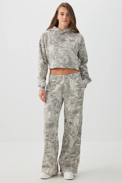 Ardene Camouflage Wide Leg Sweatpants in Grey | Size | Polyester/Cotton | Fleece-Lined