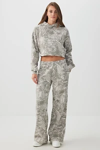 Ardene Camouflage Wide Leg Sweatpants in Grey | Size | Polyester/Cotton | Fleece-Lined