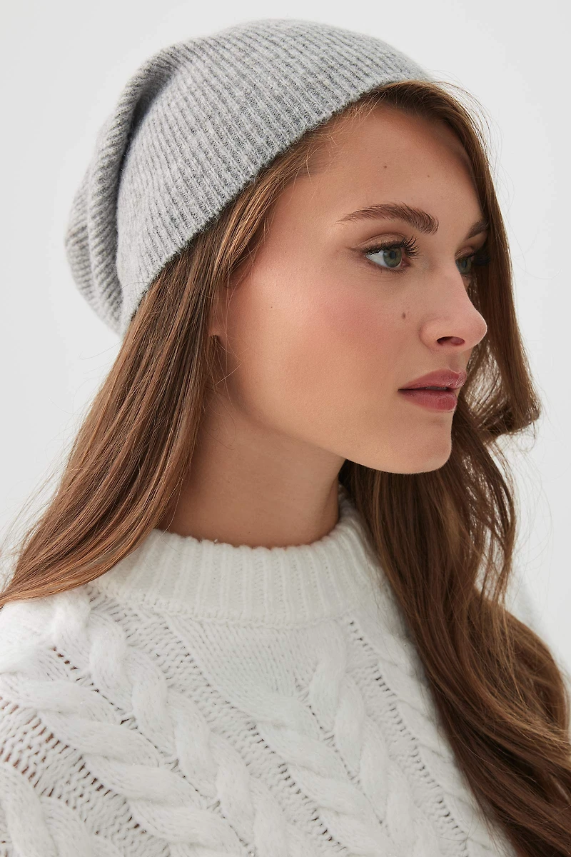 Ardene Slouchy Rib Beanie in Grey | 100% Acrylic