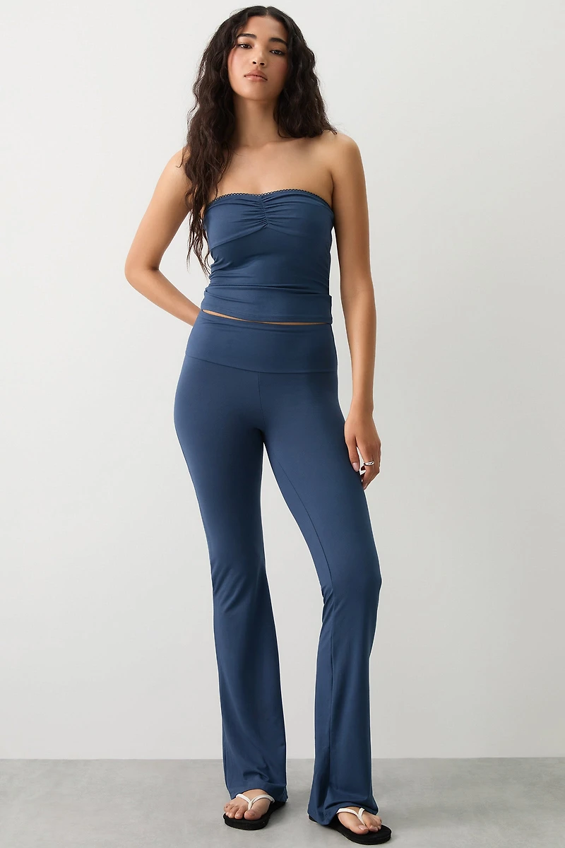 Ardene Lettering Back Flare Leggings in Dark Blue | Size | Polyester/Spandex | Eco-Conscious
