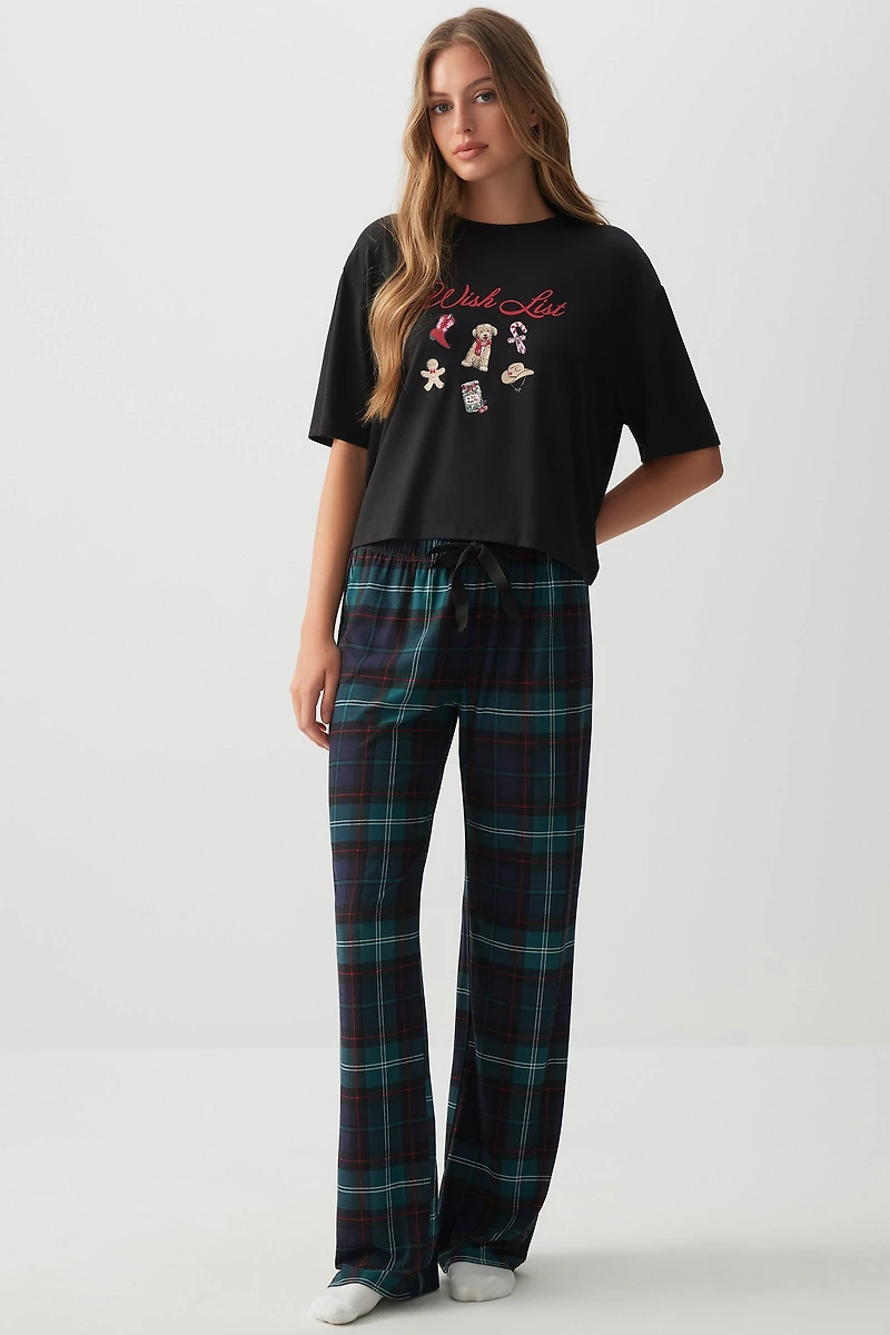 Ardene HUSHKNIT Flared PJ Pants in Dark | Size | Polyester/Elastane | Eco-Conscious