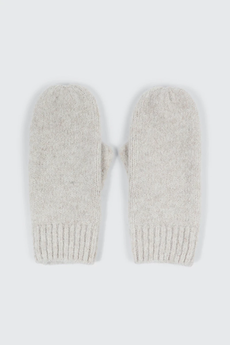 Ardene Fleece Lined Chunky Knit Mittens in Off-White | Polyester/Nylon/Elastane