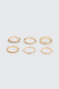 Ardene 6-Pack Assorted Stone Rings in Gold | Size