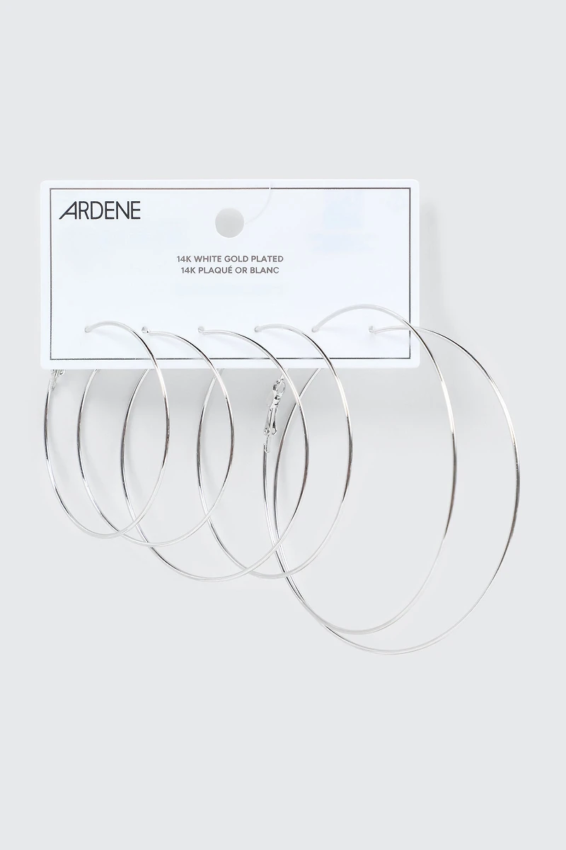 3 paires d'anneaux plaqués or blanc 14K