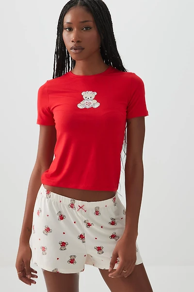 Ardene Graphic PJ Top in Red | Size | Polyester/Spandex | Eco-Conscious