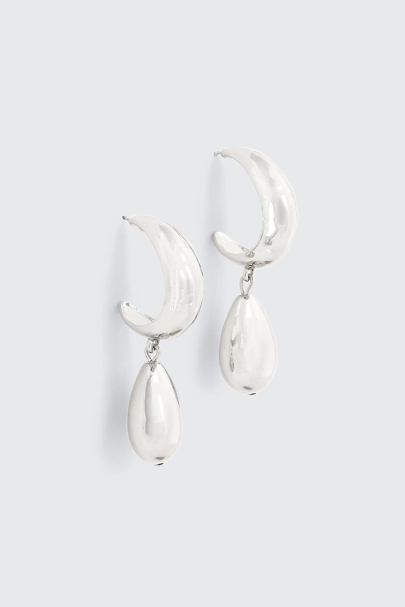 Ardene Teardrop Dangle Hoop Earrings in Silver | Stainless Steel