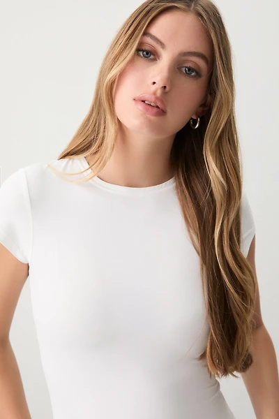 Ardene Fine Jersey Fitted Short Sleeve T-Shirt in White | Size | Elastane/Polyamide