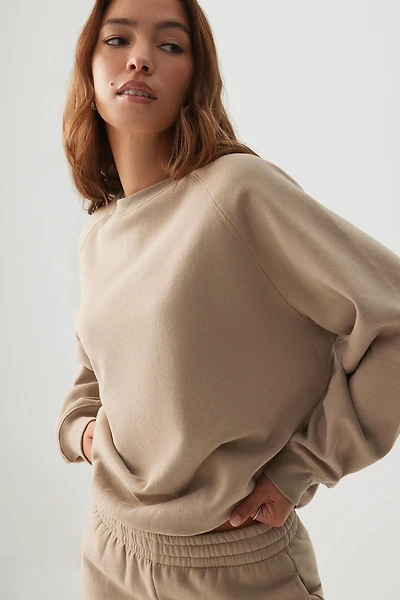 Ardene MADESOFT Fleece Raglan Crew Neck Sweatshirt in Oat Latte | Size | Polyester/Cotton | Eco-Conscious