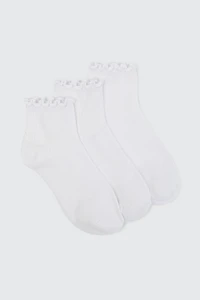 Ardene 3-Pack Lettuce Edge Demi Crew Socks in White | Polyester/Spandex