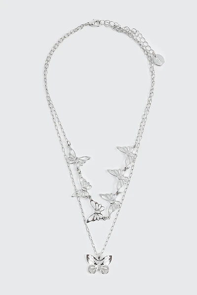 Ardene Tow-Row Butterfly Necklace in Silver