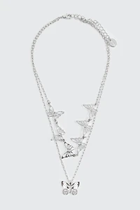 Ardene Tow-Row Butterfly Necklace in Silver