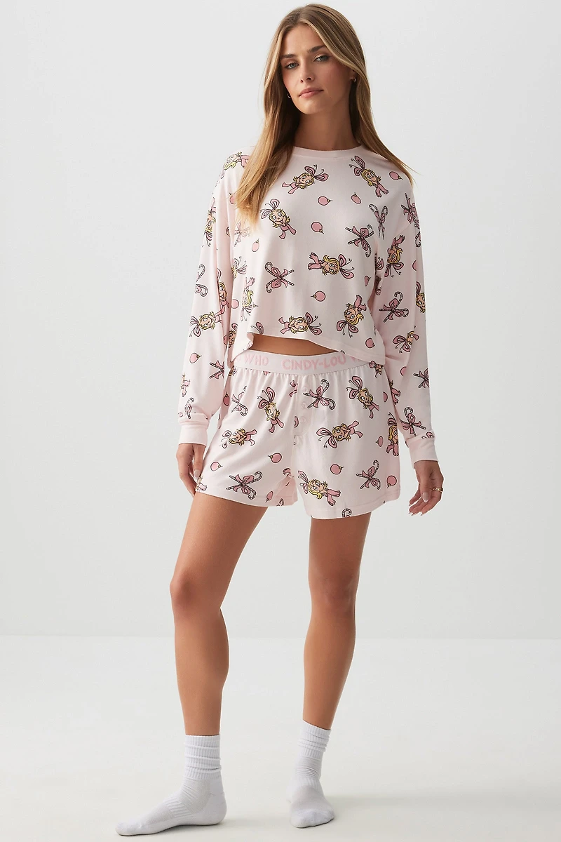 Ardene Cindy Lou Crop Top PJ Set in Light Pink | Size | Polyester