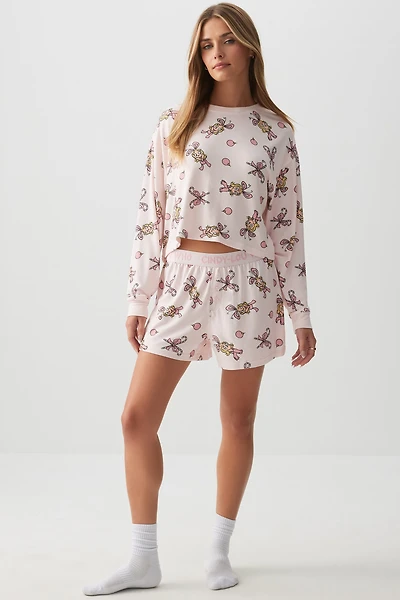 Ardene Cindy Lou Crop Top PJ Set in Light Pink | Size | Polyester