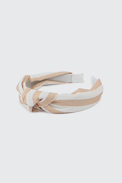 Ardene Striped Headband with Knot Detail in Brown | Polyester