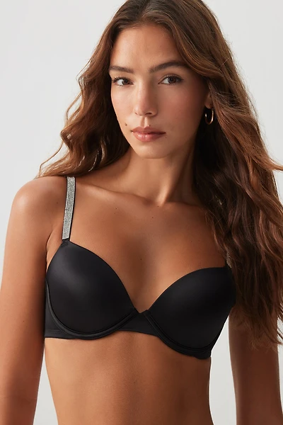 Ardene Luxe Satin Push-Up Bra in Black | Size 36B | Nylon/Elastane
