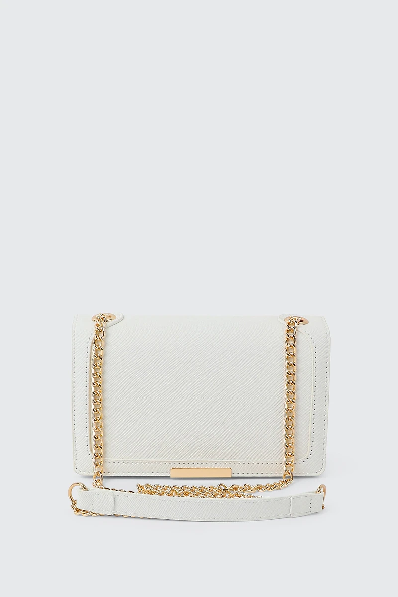 Ardene Chain Strap Crossbody Bag in White | 100% Recycled Polyester/Faux Leather | Eco-Conscious