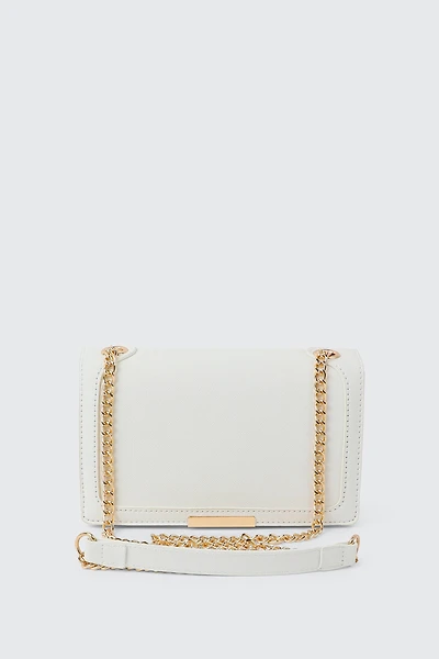 Ardene Chain Strap Crossbody Bag in White | 100% Recycled Polyester/Faux Leather | Eco-Conscious