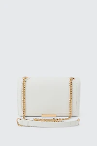 Ardene Chain Strap Crossbody Bag in White | 100% Recycled Polyester/Faux Leather | Eco-Conscious