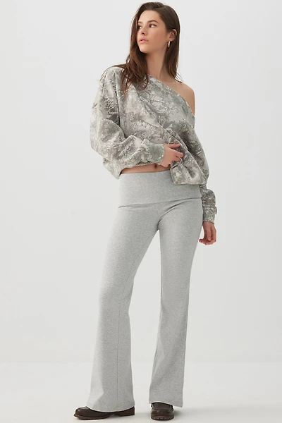 Ardene Foldover Flare Leg Leggings in Light Grey | Size | Polyester/Cotton/Elastane