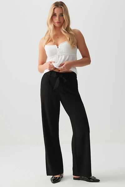 Ardene Wide Leg Tie Waist Pants in Black | Size | Polyester/Spandex