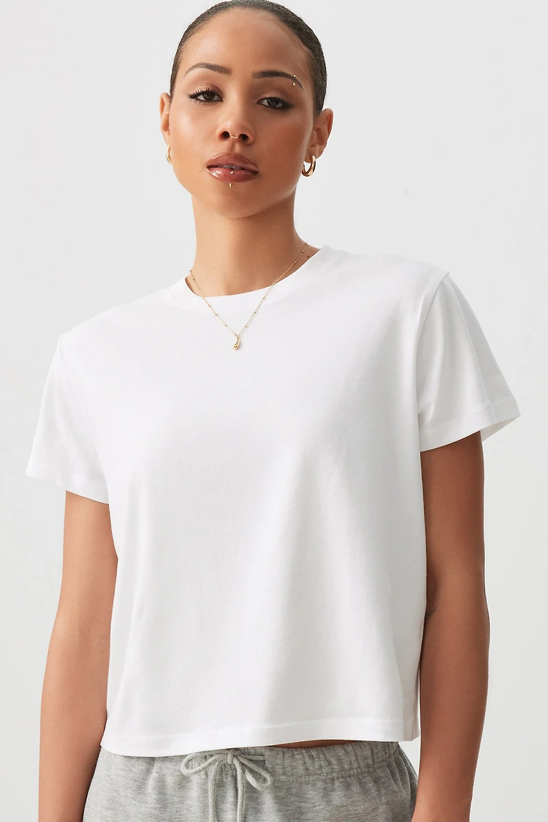 Ardene Basic Short T-Shirt in White | Size | Cotton/Elastane | Eco-Conscious