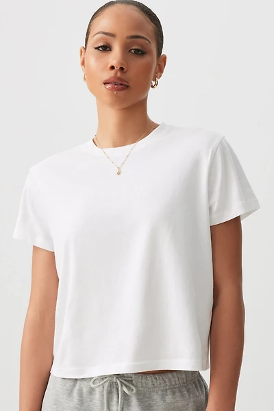 Ardene Basic Short T-Shirt in White | Size | Cotton/Elastane | Eco-Conscious