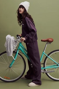 Ardene Embroidered Wide Leg Sweatpants in Dark Purple | Size | Polyester/Cotton | Fleece-Lined