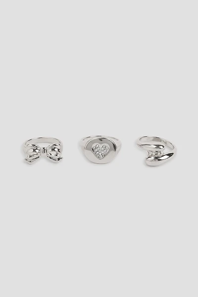 Ardene -Pack Bow & Heart Rings in Silver | Size