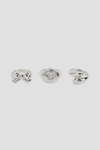 Ardene -Pack Bow & Heart Rings in Silver | Size